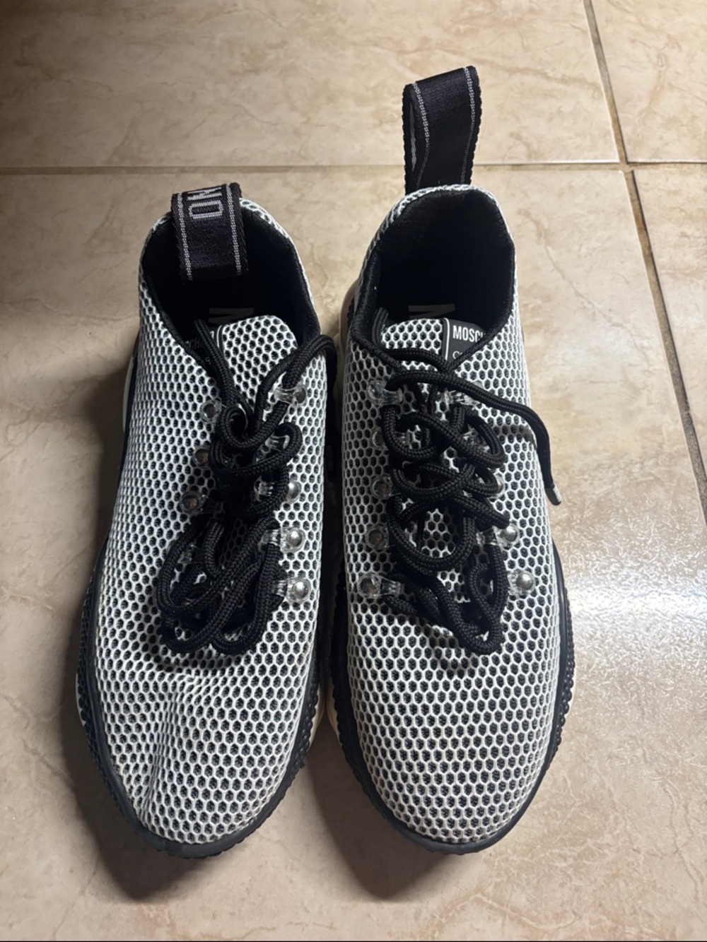Moschino Men Lace-Up Sneakers in White and Black